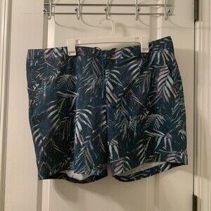 All In Motion Blue Green Palm Trees Hybrid Board Shorts Unlined Men's Size XXL